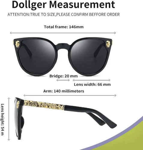 Miniatura 5 de Dollger Lentes de sol con diseño de calavera, y aros con forma de ojo de gato, protección UV400