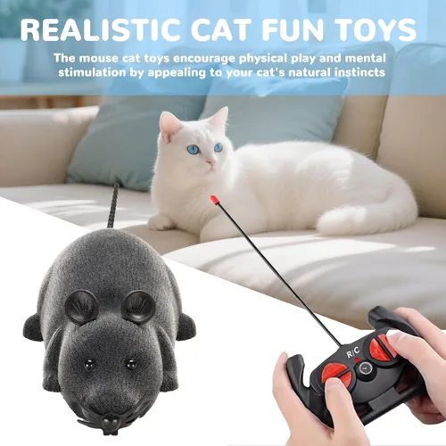 Miniatura 2 de Ratón de Control Remoto para Gatos y Perros - Juguete Realista RC de Rata Falsa con Flocado, Inalámbrico, Divertido, Persuasión Electrónica, Gris