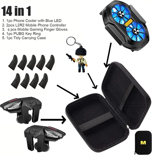 Enfriador dual para teléfono móvil 14 en 1 con luz LED, radiador de ventilador de refrigeración para teléfono celular, 2 unidades L2R2 disparadores