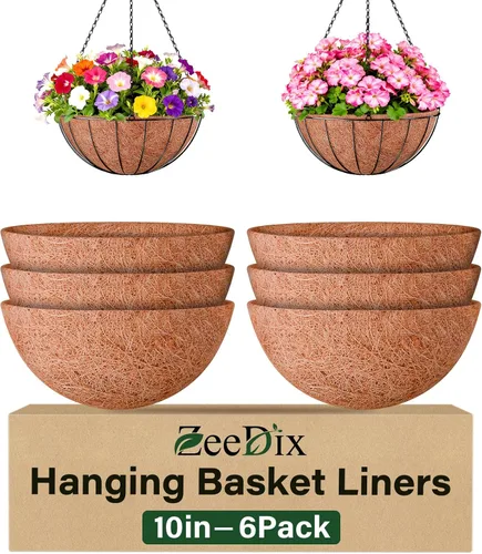 Miniatura 22 de ZeeDix Paquete de 3 forros de coco de 12 pulgadas para maceteros, revestimientos redondos para cestas colgantes 100% naturales, cesta de coco