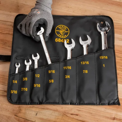 Miniatura 10 de Klein Tools 68452 Juego de llaves SAE de extremo abierto, 7 piezas con bolsa rodante