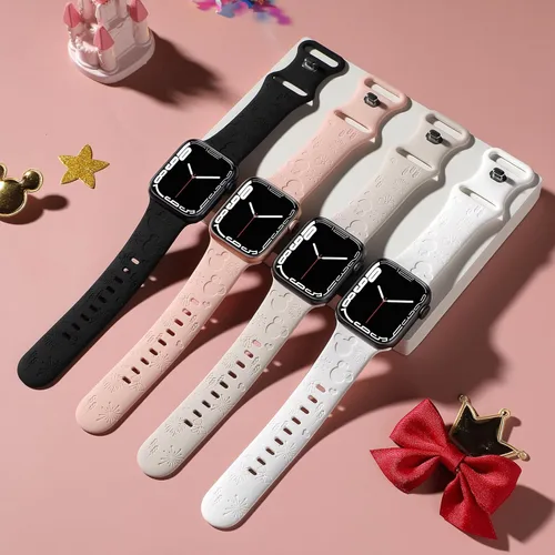 Miniatura 2 de 4 Paquete de bandas de silicona grabadas compatibles con Apple Watch de 40mm 38mm 41mm 42mm 44mm 45mm 46mm 49mm, unisex, correa deportiva suave