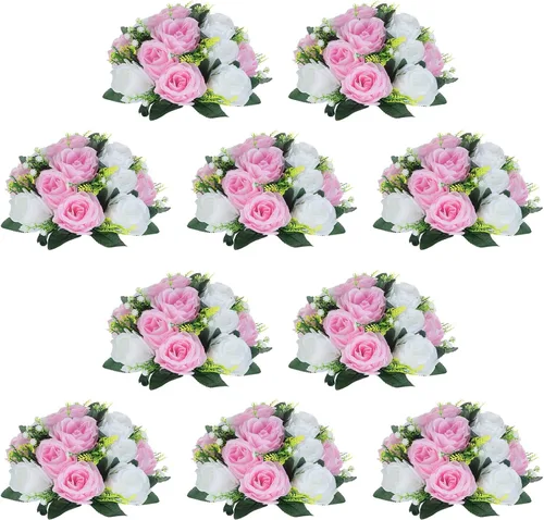 Miniatura 65 de NUPTIO Centros de mesa de flores blancas para mesas: 6 piezas de arreglo de bolas de flores artificiales para fiesta de boda, rosa floral falsa