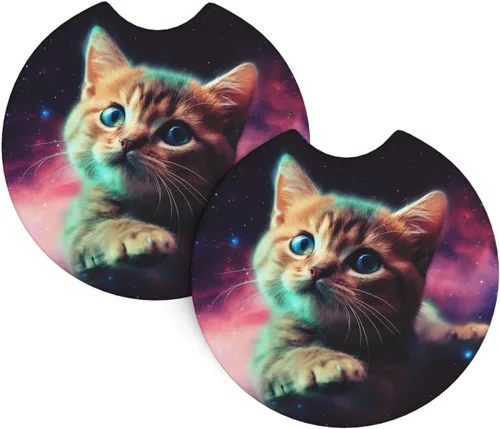 Portavasos para automóvil con estampado de gato Galaxy para portavasos universales antideslizantes, paquete de 2 soportes para tazas, almohadilla