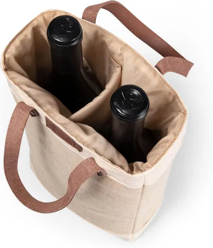 Miniatura 4 de PICNIC TIME NFL Pinot - Jute 2 Bottle Insulated Wine Bag - Wine Tote Bag - Wine Gift Bag, (Beige)