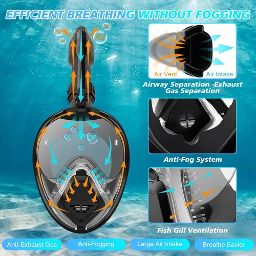 Miniatura 3 de Devilfish Full Face Snorkel Mask Adults, Dry Top System Snorkeling Set with Foldable Sunglasses, 180 Degree Panoramic View Snorkel Gear, Scuba