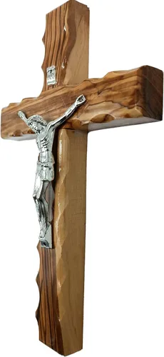 Miniatura 7 de Zuluf Cruz latina de madera de olivo de 7.8 "con crucifijo chapado en plata, regalo de pared cristiana de Belén Tierra Santa CRS064