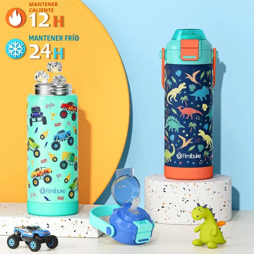 Miniatura 4 de Taza térmica para niños con popote de apertura y pico 2 en 1, 18 oz, tapa a prueba de derrames, acero inoxidable 18/8, taza térmica al vacío, sin