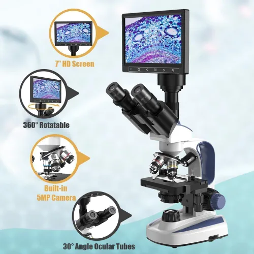 Miniatura 2 de Vitano Microscopio trinocular compuesto de laboratorio con aumento 40X-2500X, microscopio de doble visión para adultos estudiantes con pantalla de 7