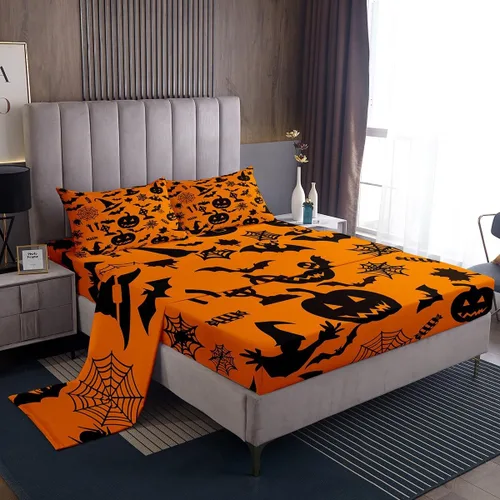 Miniatura 14 de Erosebridal Sábanas de Halloween para niños y niñas, juego de sábanas espeluznantes de dibujos animados, tamaño individual, juego de ropa de cama