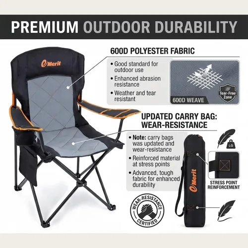 Miniatura 6 de EMERIT Silla de campamento, 350 libras, silla plegable cuádruple resistente con brazos, sillas plegables para exteriores con respaldo lumbar