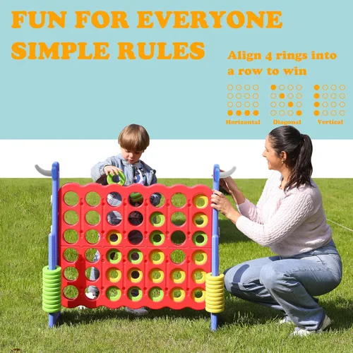 Miniatura 6 de SDADI - Juego gigante ajustable en altura de 4 en fila, juego Jumbo 2-en-1 de 4 anotaciones con juego de lanzamiento de anillos, juego de patio