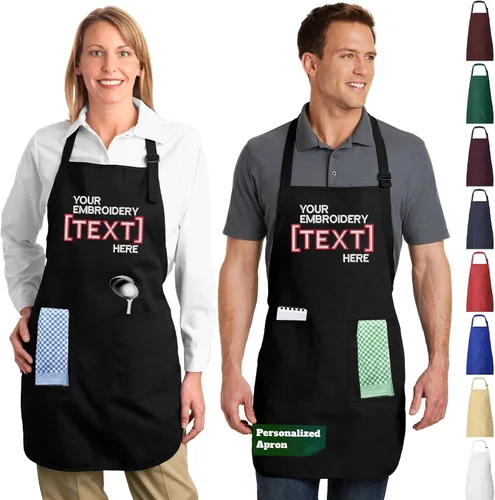 Delantal de chef bordado personalizado para hombres o mujeres, delantal ajustable de longitud completa con bolsillos, añade tu texto, unisex