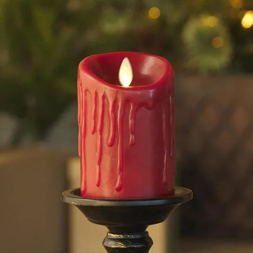 Luminara Vela LED sin llama de goteo de cera, burdeos de 3 x 4.5 pulgadas, función de temporizador, pilar de cera real, funciona con pilas, sin Rojo