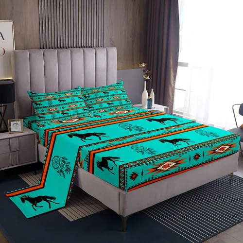 Miniatura 31 de Feelyou Juego de Sábanas Azteca Tamaño Individual, Juego de Sábanas Aztecas Impresas al Suroeste para Niños, Sábanas Bohemias con Sábanas Bajeras
