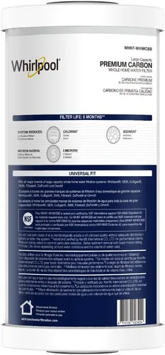 Whirlpool Filtro de agua de carbono prémium de 10 x 4.5 pulgadas WHKF-WHWCBB, certificado NSF de 5 micras que reduce el cloro y los sedimentos, 6