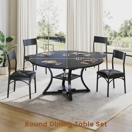 Miniatura 4 de Itaar Juego de mesa de comedor redonda extensible para 4-6 personas, juego de mesa de cocina de 5 piezas con 4 sillas acolchadas, mesa de comedor