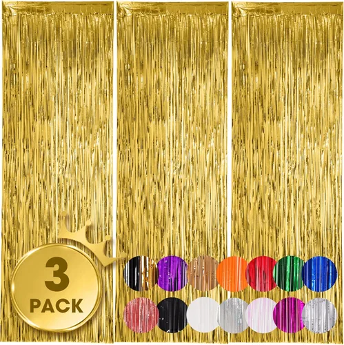 Miniatura 32 de Voircoloria - Cortinas de fondo de flecos de papel de aluminio para fiestas, 3 piezas, 39.6 x 98.4 pulgadas, azul retro 48 Retro Azul