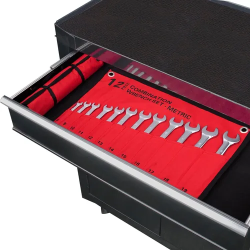 Miniatura 7 de Juego de 11 llaves combinadas SAE en bolsa enrollable, tamaños de pulgada sin saltos de 1/4 a 3/4" Acero al cromo vanadio con acabado espejo
