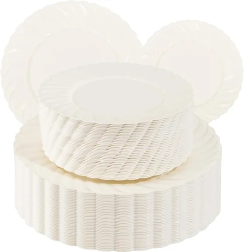 Miniatura 11 de U-QE 100 platos de plástico negro, platos desechables negros resistentes, que incluyen 50 platos llanos de 9 pulgadas y 50 platos de postre de 6.5