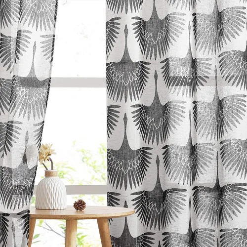 KGORGE Cortinas traslúcidas con patrón geométrico, cortinas de lino natural, juego de ventanas suaves, lavables con filtro de luz para dormitorio,