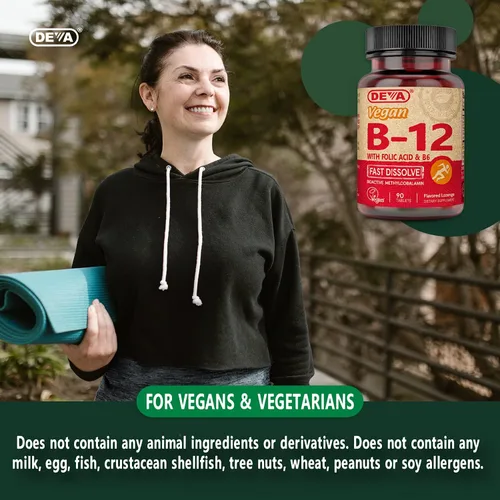 Miniatura 7 de DEVA Suplemento vegano de disolución rápida de vitamina B12, complejo una vez al día con 1000 Mcg de metilcobalamina B12, ácido fólico, B6 - Sabor a