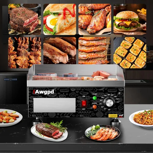 Miniatura 9 de Plancha eléctrica comercial de 14 pulgadas, plancha eléctrica de encimera plana, parrilla eléctrica superior plana de 110 V 1800 W, parrilla