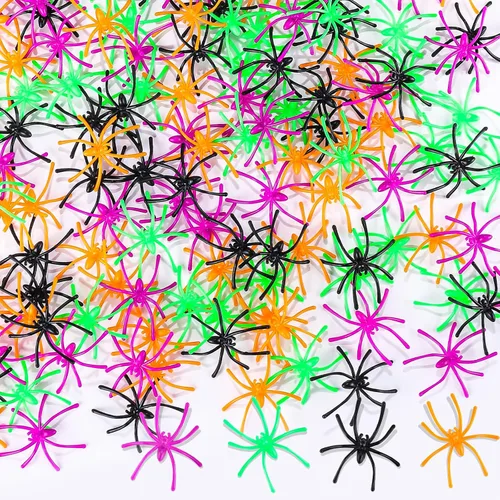 GlyinnHe 160 mini arañas de plástico para Halloween, 4 colores, pequeñas arañas falsas, accesorios de broma para decoración de Halloween, hogar y
