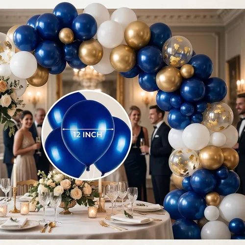 Miniatura 3 de Paquete de 50 globos cromados de color azul metálico - Globos de látex azul real de 12 pulgadas de doble relleno para bodas, graduaciones