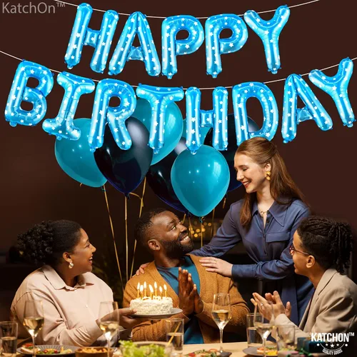 Miniatura 7 de KatchOn Cartel y globos de feliz cumpleaños azul claro – Cartel de lunares de 16 pulgadas para decoración de cumpleaños azul de niña Estrella azul