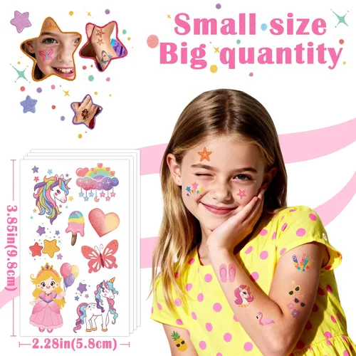 Miniatura 2 de Más de 326 tatuajes temporales para niños, 60 hojas de tatuajes falsos de acuarela pequeños con sirena, camión, animales, princesas, pirata, Verde