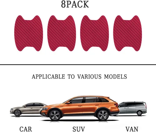 Miniatura 6 de Blilo 8 piezas de calcomanías para manijas de puerta de automóvil, fibra de carbono anti-rayones, ajuste universal, rojo vino Rojo vino/8PCS