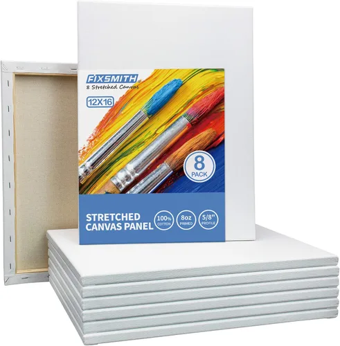 Miniatura 2 de FIXSMITH Lienzo blanco estirado de 12 x 16 pulgadas, paquete a granel de 8, imprimado, 100 % algodón, perfil de 5/8 pulgadas, paquete de gran valor