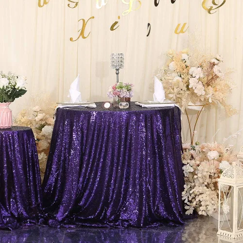 Miniatura 13 de Eternal Beauty Mantel de lentejuelas doradas de 120 pulgadas, mantel redondo brillante con purpurina para decoración de bodas, fiestas de cumpleaños