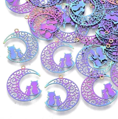 Miniatura 183 de FASHEWELRY 16 dijes de plumas de arco iris de acero inoxidable con alas de filigrana, adornos de metal de 4 colores para hacer joyas, pulseras