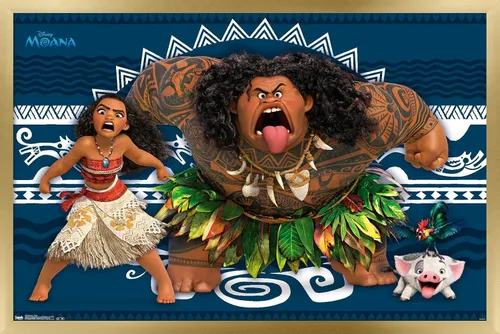 Miniatura 15 de Disney Moana - Póster de pared de caras de 22.4 pulgadas de largo x 14.7 pulgadas de ancho, versión enmarcada de madera de granero