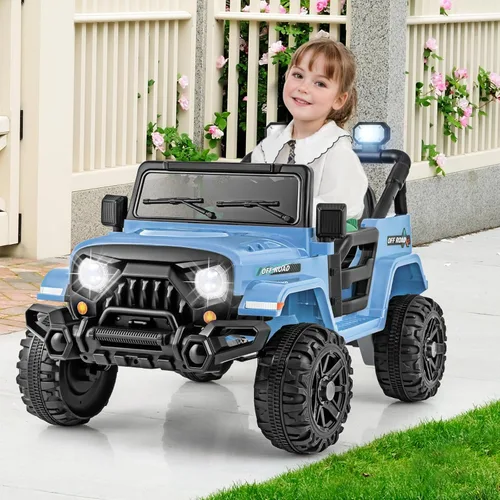 Miniatura 9 de Costzon Camión para niños de 12 V, vehículo eléctrico con control remoto, ruedas roscadas, 3 velocidades, luces LED, música, bocina y conexión Azul