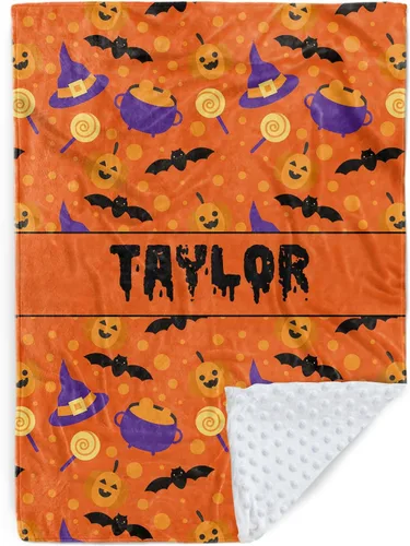 Miniatura 13 de Manta de bebé personalizada de Halloween, manta con nombre personalizado para niños pequeños, franela suave con respaldo de puntos de doble capa