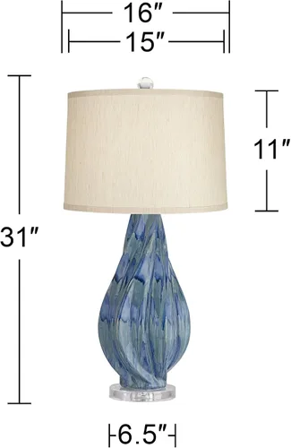 Miniatura 4 de Possini Euro Design Teresa - Lámpara de mesa de estilo moderno de 3 vías con regulador de mesa de 31 pulgadas de alto, color verde azulado, tela