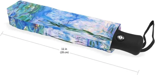 Miniatura 5 de ALAZA Monet Claude - Paraguas de viaje para pintura al óleo, cierre automático, resistente al viento, impermeable, plegable, toldo compacto, fácil