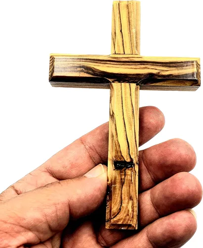 Miniatura 7 de Cruz de pared de madera de olivo de Zuluf de Belén 12 cm Hecha a mano, decoración cristiana y católica, regalo navideño para colgar en la pared