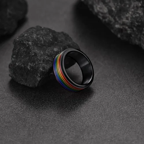 Miniatura 8 de FaithHeart LGBT - Anillos para ansiedad con diseño de arcoíris, acero inoxidableoro de 18 quilates chapado en oro de 18 quilates, joyería