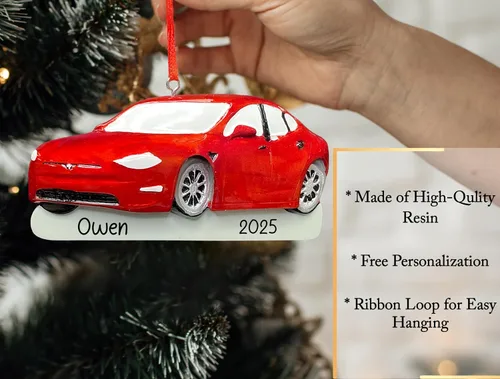 Miniatura 3 de Adorno de Navidad personalizado para automóvil eléctrico 2026 Decoración de árbol de Navidad de automóvil eléctrico rojo personalizado con nombre