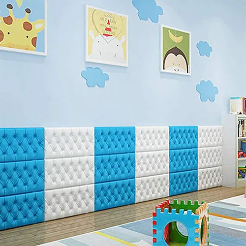 Miniatura 9 de Paneles de pared de espuma autoadhesivos 3D, 23.6 x 11.8 pulgadas, decoración de cuero revestido de cuero, anti-colisión, cojín suave para cubrir