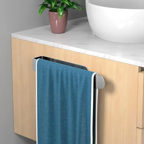 Miniatura 4 de HUFEEOH Soporte de Toalla de Mano, Barra de Toalla Autoadhesiva Soporte de Toalla para Gabinete de Cocina, Soporte de Toalla de Baño de Acero Plata