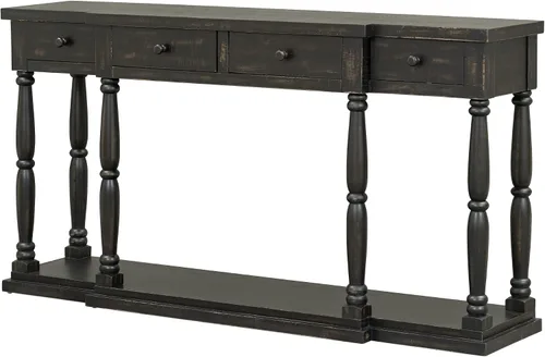 Miniatura 4 de Mesa consola clásica de 63 pulgadas con 4 cajones de almacenamiento y 1 estante, aparador de madera para sala de estar, pasillo, entrada, cocina