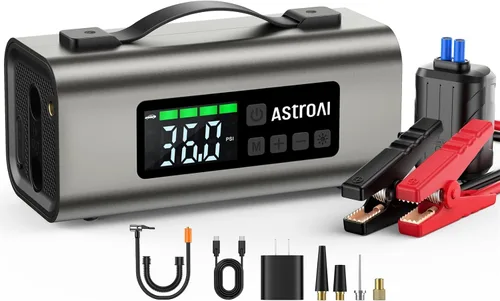 Miniatura 13 de AstroAI - Arrancador portátil S8 con compresor de aire, pico de 1500 A (gasolina hasta 6.0 L y diésel 3.0 L), inflador de 150 PSI con apagado
