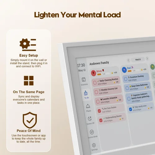 Miniatura 6 de Calendario digital de 10.1 pulgadas con pantalla táctil IPS, calendario electrónico inteligente y planificador con control de aplicaciones gratuito