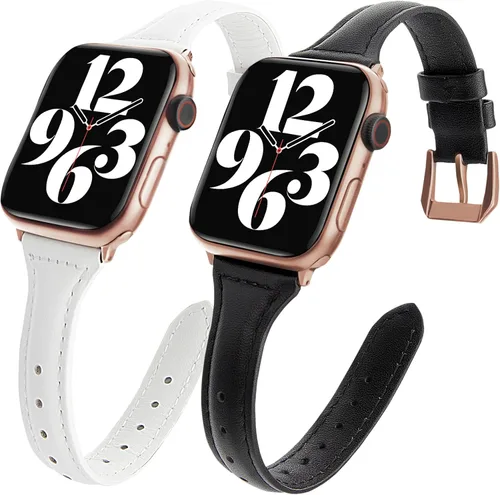 Miniatura 16 de 2 paquetes de correas delgadas de cuero genuino compatibles con Apple Watch de 38mm 40mm 41mm 42mm 44mm 45mm 49mm, correas delgadas de cuero de capa