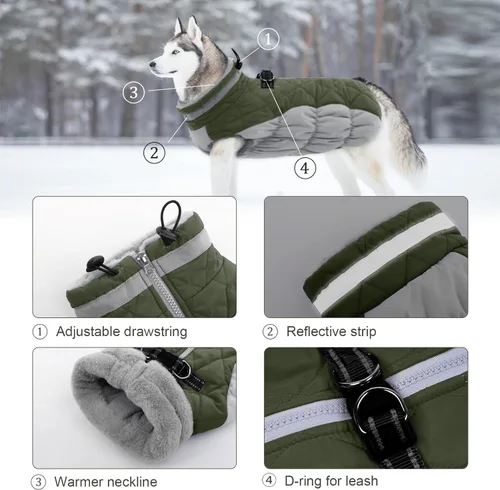 Miniatura 3 de Lelepet Abrigo cálido para perro, abrigo de invierno para perro, chaqueta impermeable para perros con arnés integrado reflectante de forro polar